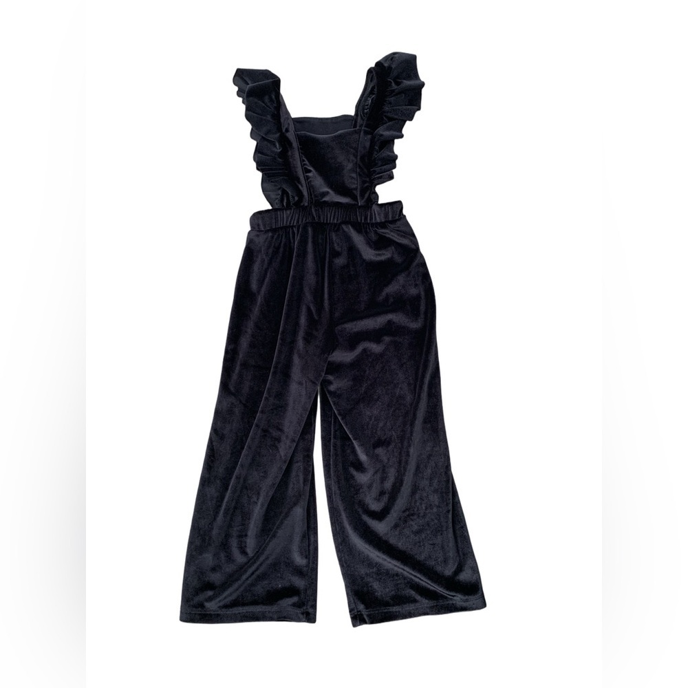 Zara Size 3-4 Years Black Velour Ruffle Shoulder Cit Out Sides Jumpsuit Romper